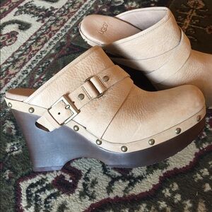 UGG Tan Suede Studded Clogs w/ Buckle